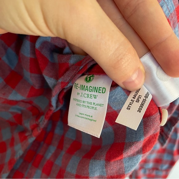 J. Crew Slim Untucked Cottton Linen Twill Men's Red and Blue Checkered Shirt M - Picture 6 of 10